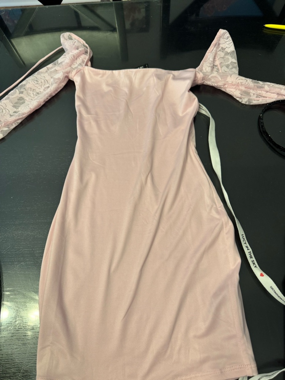 Lucy in the Sky Blush Pink Off-Shoulder Lace Sleeve Mini Dress